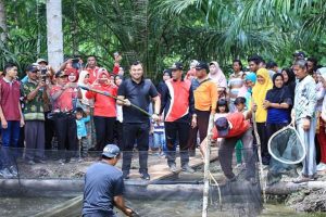 Bupati Sutan Riska Panen Ikan Bersama Warga Kampung Surau