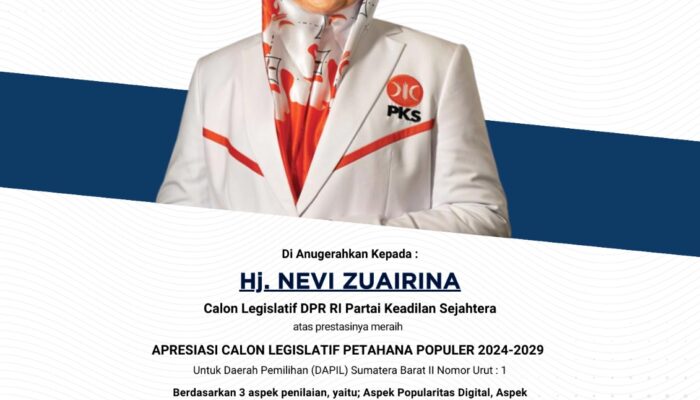 Anggota DPR RI Hj. Nevi Zuairina Raih Penghargaan Calon Legislatif Populer 2024-2029