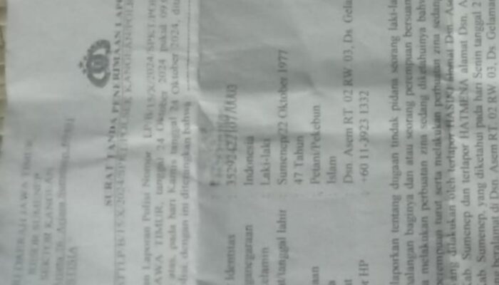 Lima Bulan Dugaan Perselingkuhan Baru di BAP, LHGN Desak Polres Sumenep Evaluasi Polsek Kangean