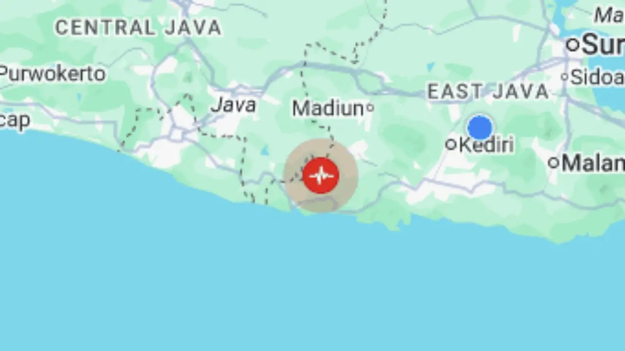 Peta lokasi pusat gempabumi Pacitan hari ini 27 Januari 2026