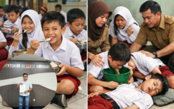 Ilustrasi siswa SD makan Program Makan Bergizi Gratis dan dampak pengelolaan dapur yang tidak transparan