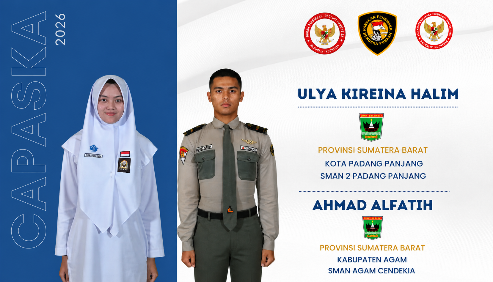 Paskibraka Nasional 2026 asal Sumatera Barat Ahmad Alfatih dan Ulya Kirena Halim