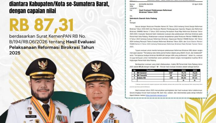 Padang Raih Indeks Reformasi Birokrasi Tertinggi di Sumbar, Fadly Amran Apresiasi Kinerja ASN