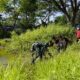 Kompak, Satgas TMMD 129 Bojonegoro dan Mahasiswa KKNTK Unigoro Bersih-Bersih Area Embung Bekatul