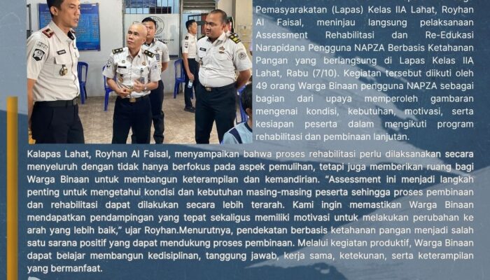 Kalapas Lahat Tinjau Pelaksanaan Assessment Rehabilitasi dan Re-Edukasi Berbasis Ketahanan Pangan